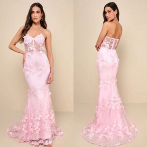 Lulus Radiant Expectations Pink Embroidered Floral Bustier Maxi Dress L Party